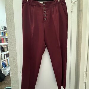 Anthropologie Women’s Deep Red Buttoned Dress Pants